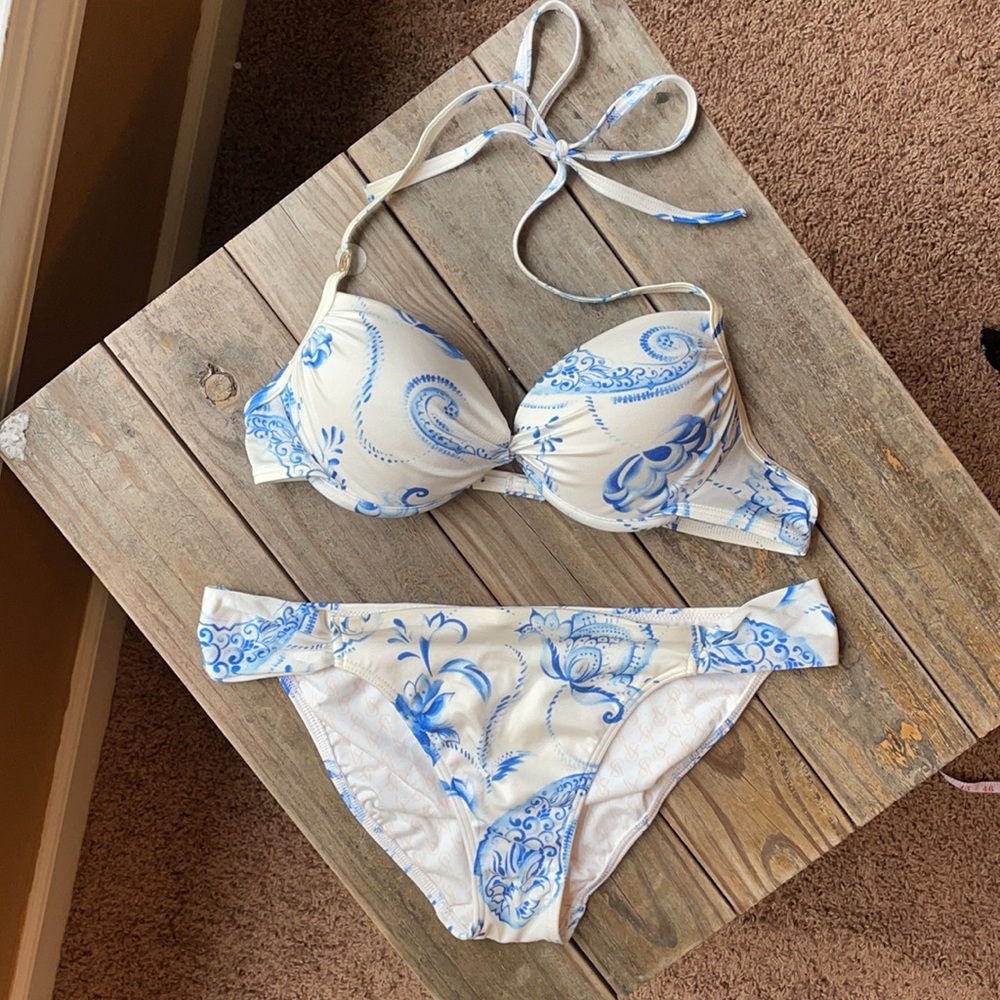 Victoria Secret White and Blue Paisley Bikini